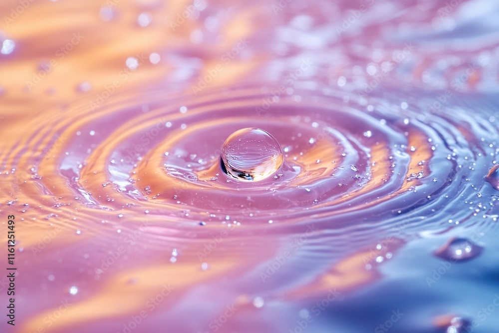 Poster A close-up view of a single water drop floating on the surface of the water