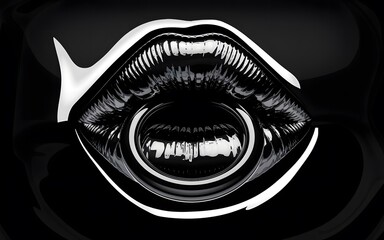 A shiny black lip ring piercing on a glossy black background for a bold statement