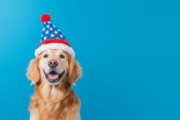 Charming Dog in a Patriotic Hat with Space for Copy