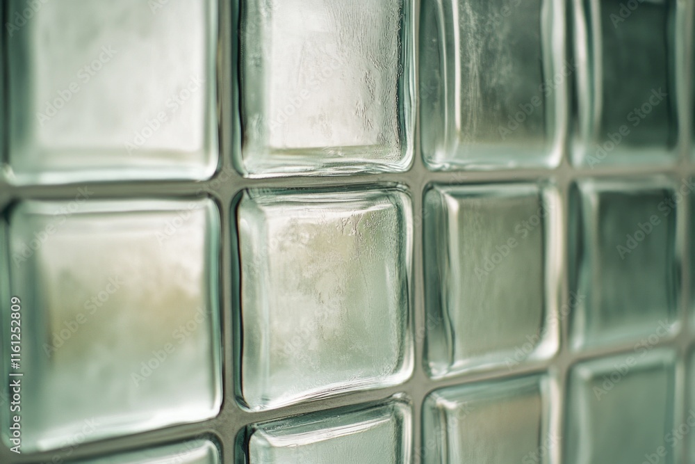 Poster close-up of a glass block wall with textured surface and reflective finish