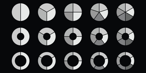 Pie chart vector icons. Circle pie chart diagram.