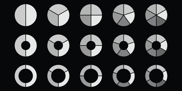 Pie chart vector icons. Circle pie chart diagram.