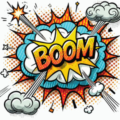 Cartoon comic sign burst cloud. Speech bubble, boom sign expression and   on a white background