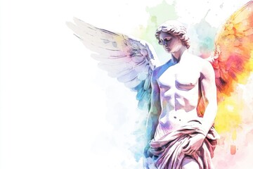 A painted depiction of a beautiful angel statue