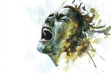 A person with their mouth agape, potentially surprised or reacting to something