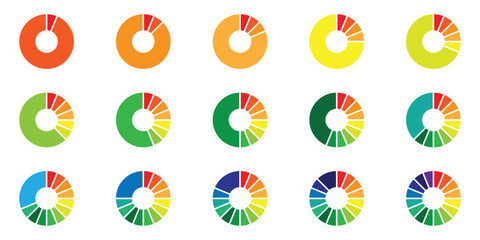 Pie chart infographic set. Circle diagram collection with sections or parts. Infographic wheel segment or sections parts. Vector illustration.