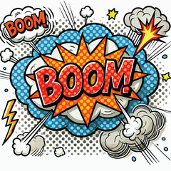 Cartoon comic sign burst cloud. Speech bubble, boom sign expression and   on a white background