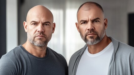 Before and after views of successful hair restoration treatment. Transformation showcasing renewed confidence and improved appearance through advanced medical solutions