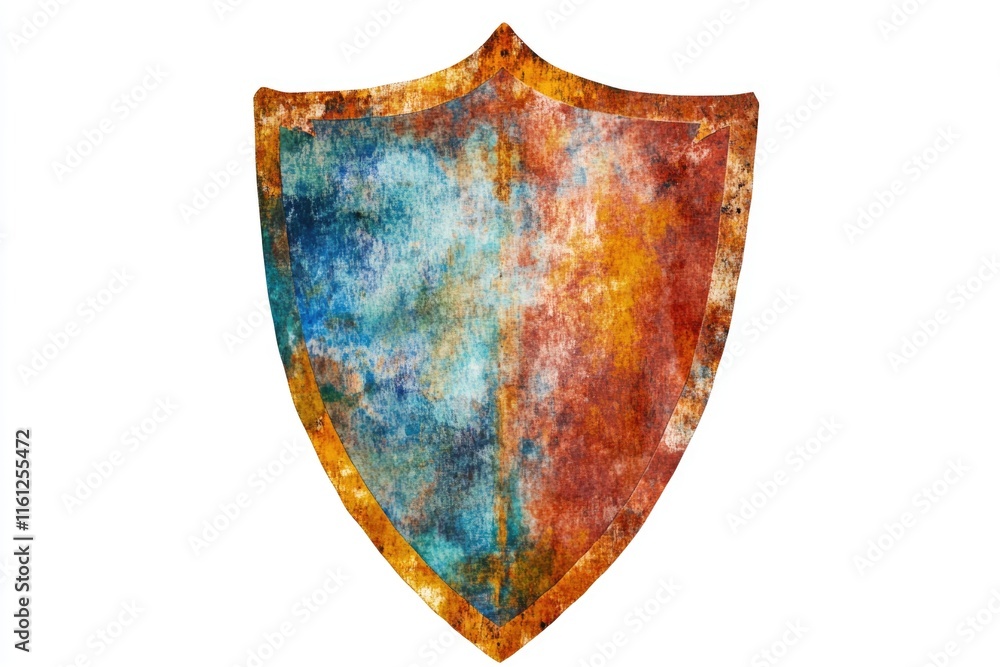 Poster A detailed illustration of a shield with various symbols and patterns on a white background