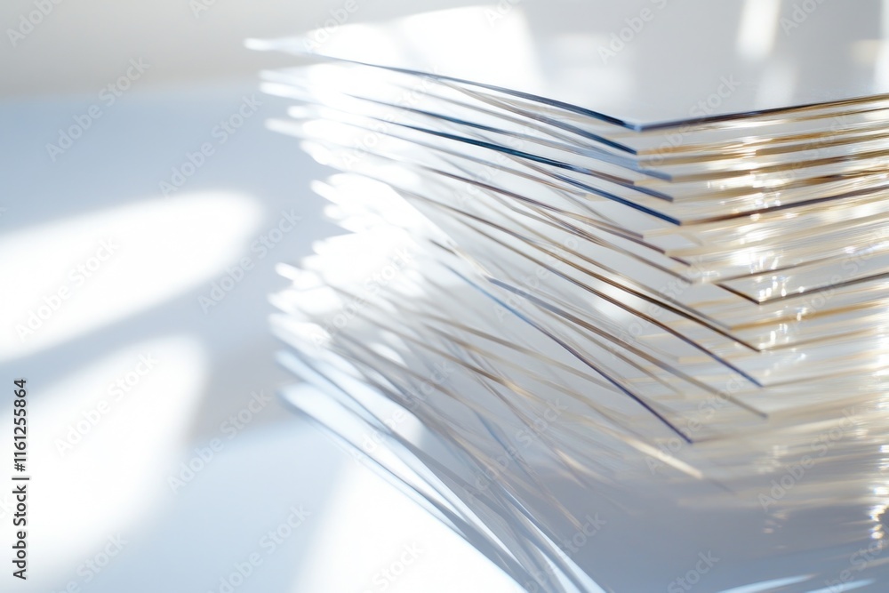 Poster close-up shot of a stack of papers on a table, ready for review or filing