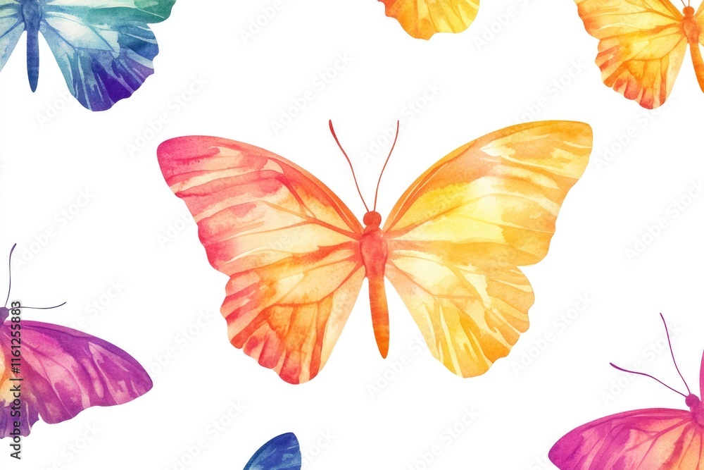 Poster a group of colorful butterflies on a white background, great for use in educational materials or as 