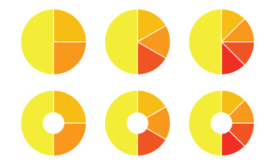 Pie charts diagrams. Donut and pie chart infographic elements set. Colorful diagram collection with. Circle icons for infographic. Vector illustration.
