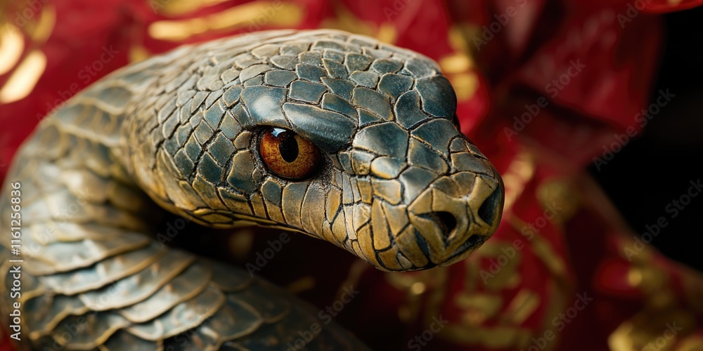 Poster a detailed view of a snake statue with intricate details and textures