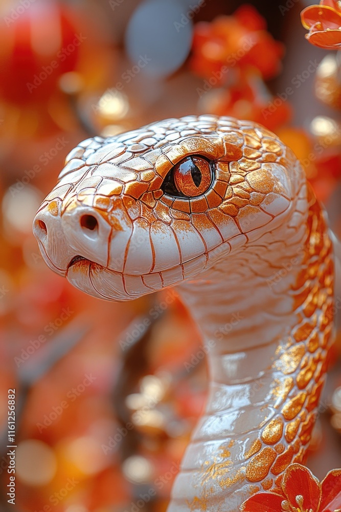 Poster a detailed view of a snake statue, perfect for use in editorial or commercial contexts