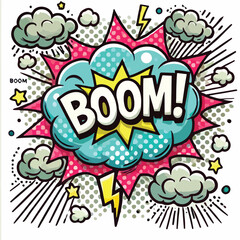 Cartoon comic sign burst cloud. Speech bubble, boom sign expression and   on a white background