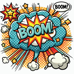 Cartoon comic sign burst cloud. Speech bubble, boom sign expression and   on a white background