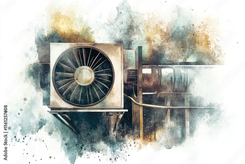 Poster a colorful illustration of an air conditioner unit in a whimsical style