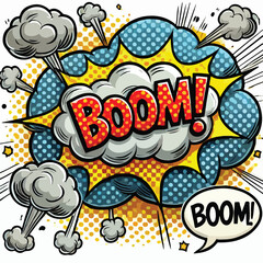 Cartoon comic sign burst cloud. Speech bubble, boom sign expression and   on a white background