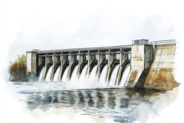 A drawing of a dam with water flowing out, perfect for illustration or design