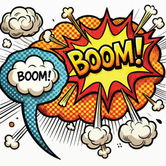 Cartoon comic sign burst cloud. Speech bubble, boom sign expression and   on a white background