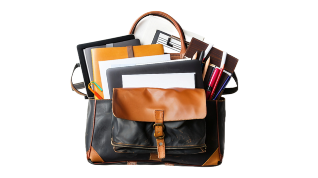Laptop Bag with Stationery on transparent background.PNG