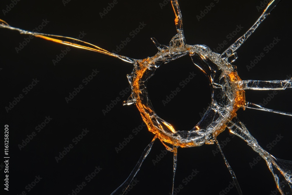 Aufkleber a broken glass window with a hole in it, suitable for use as a prop or set decoration