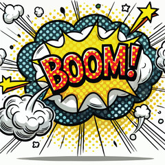 Cartoon comic sign burst cloud. Speech bubble, boom sign expression and   on a white background