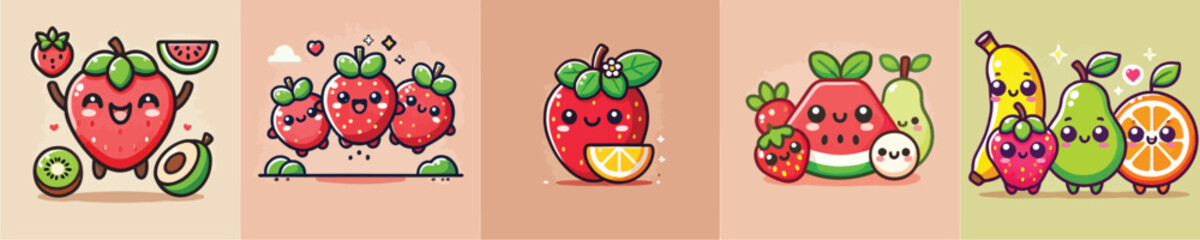 Collection of vector illustrations of fruits