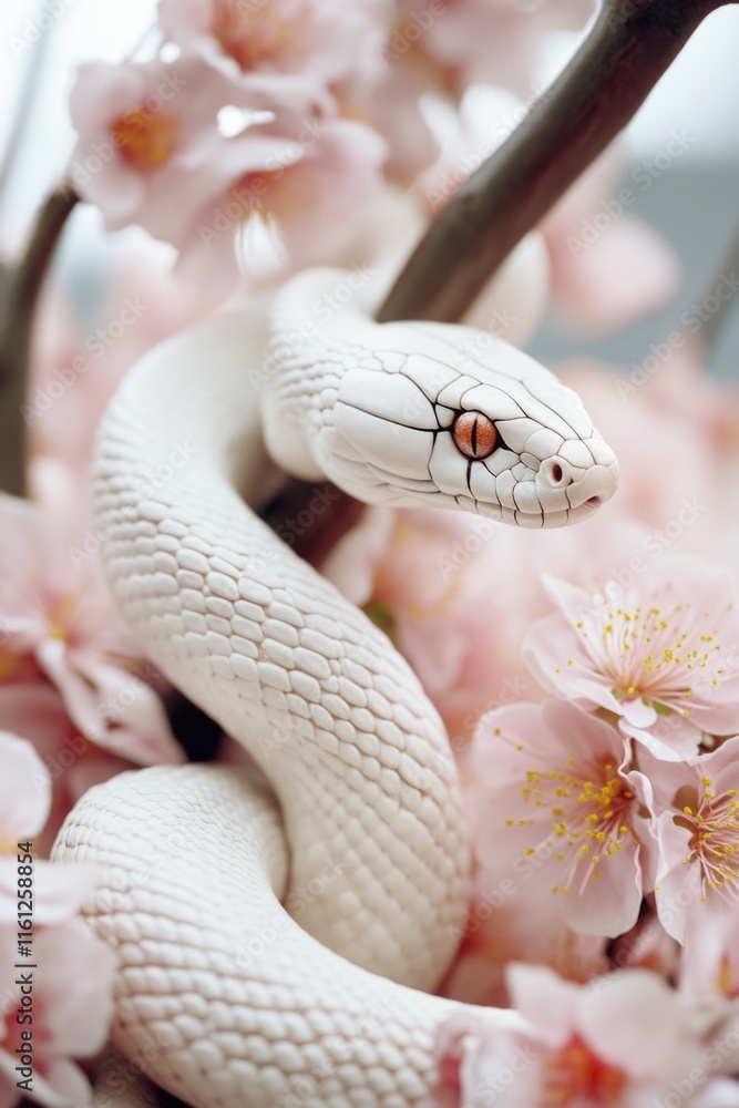 Poster a white snake sits atop a tree branch, blending in with the surroundings