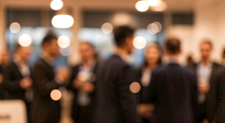 Blurred image of business professionals in conversation during a networking event, highlighting collaboration, teamwork and corporate communication.