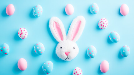 Adorable Easter background featuring playful circles adorned with the ears of a cheerful Easter bunny, perfect for festive