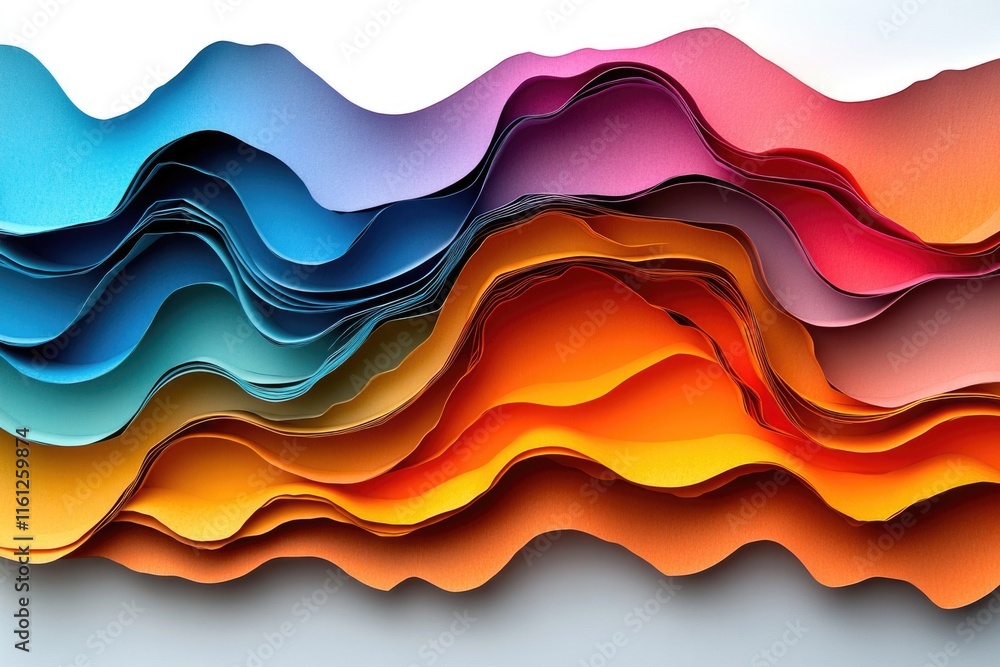 Poster a large group of colorful paper waves
