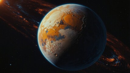 Obraz premium space, planet, earth, star, universe, astronomy, galaxy, sun, moon, stars, sky, night, cosmos, light, science, world, globe, sphere, solar, outer, illustration, nebula, fantasy, atmosphere, orbit