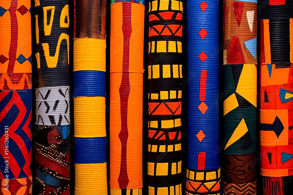 Poster row of colorful fabric with a variety of patterns and designs