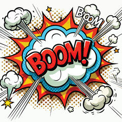 Cartoon comic sign burst cloud. Speech bubble, boom sign expression and   on a white background
