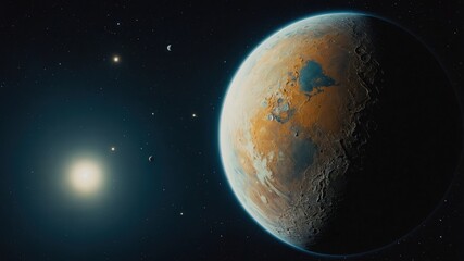Naklejka premium space, planet, earth, star, universe, astronomy, galaxy, sun, moon, stars, sky, night, cosmos, light, science, world, globe, sphere, solar, outer, illustration, nebula, fantasy, atmosphere, orbit