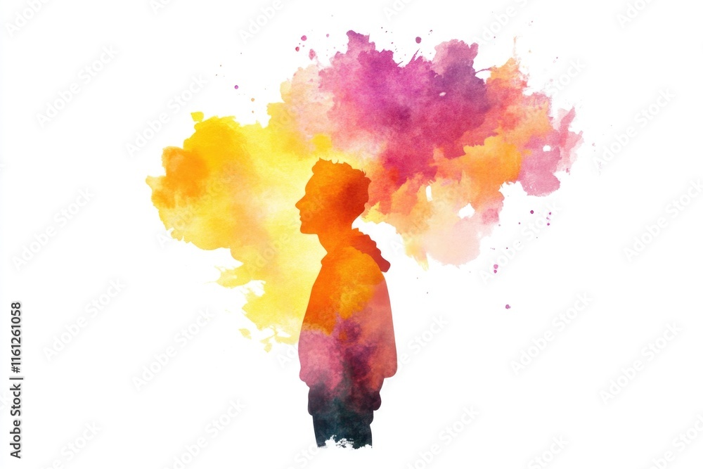Poster a person stands in front of a bright and vibrant cloud, with a calm expression