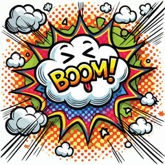 Cartoon comic sign burst cloud. Speech bubble, boom sign expression and   on a white background