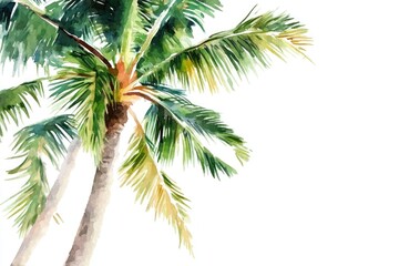 Naklejka premium Watercolor painting of a palm tree with lush green leaves and trunk