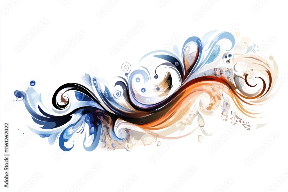 Poster a vibrant and playful swirly design on a pure white background, suitable for use in illustrations, p