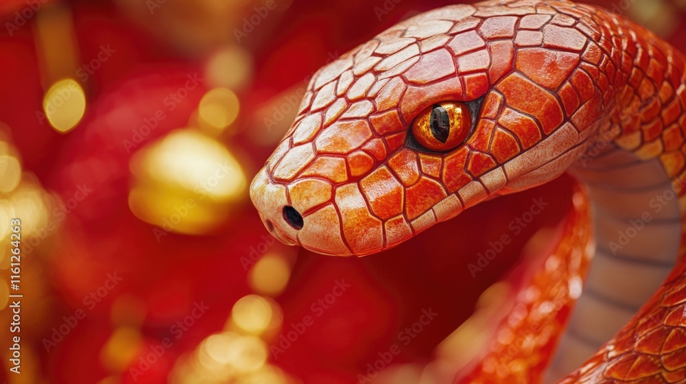 Poster a close-up view of a serpent's face, often found in ancient cultures' art and architecture