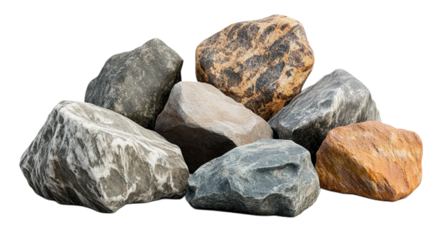 Lifelike 3D assortment of large rock stones arranged on a white background showcasing diverse textures and colors