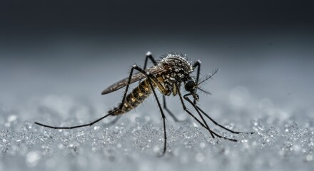 Fototapeta premium Mosquito on frosty surface 