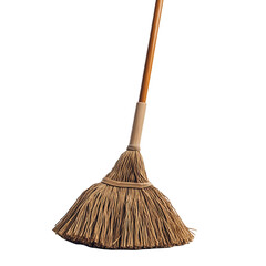 A Close-Up of a Traditional Broom, Featuring its Rustic, Beige Bristles and a Smooth Wooden Handle against a Black Background