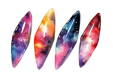 A picture of three colorful surfboards, ideal for use in promotional materials or illustrations related to sports and leisure activities