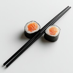 black chopsticks holding sushi isolated on transparent background Generative Ai
