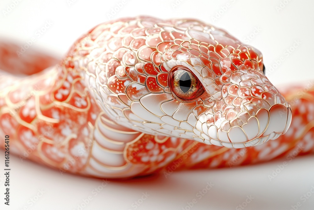 Poster close-up shot of a snake statue on a white background, perfect for decorative or editorial use