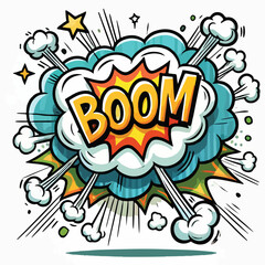 Cartoon comic sign burst cloud. Speech bubble, boom sign expression and   on a white background