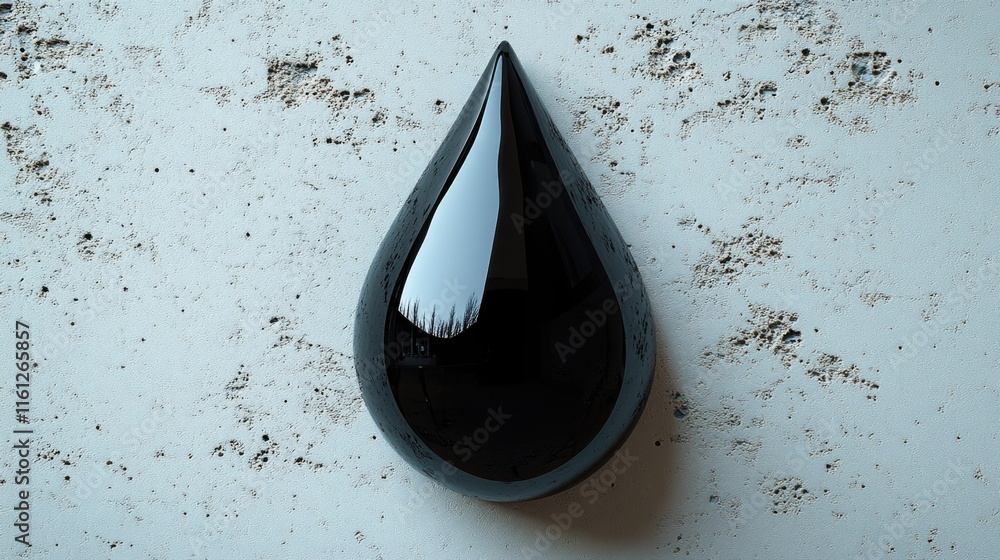 Poster a close-up image of a black tear-shaped object sitting on a white surface