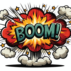 Cartoon comic sign burst cloud. Speech bubble, boom sign expression and   on a white background